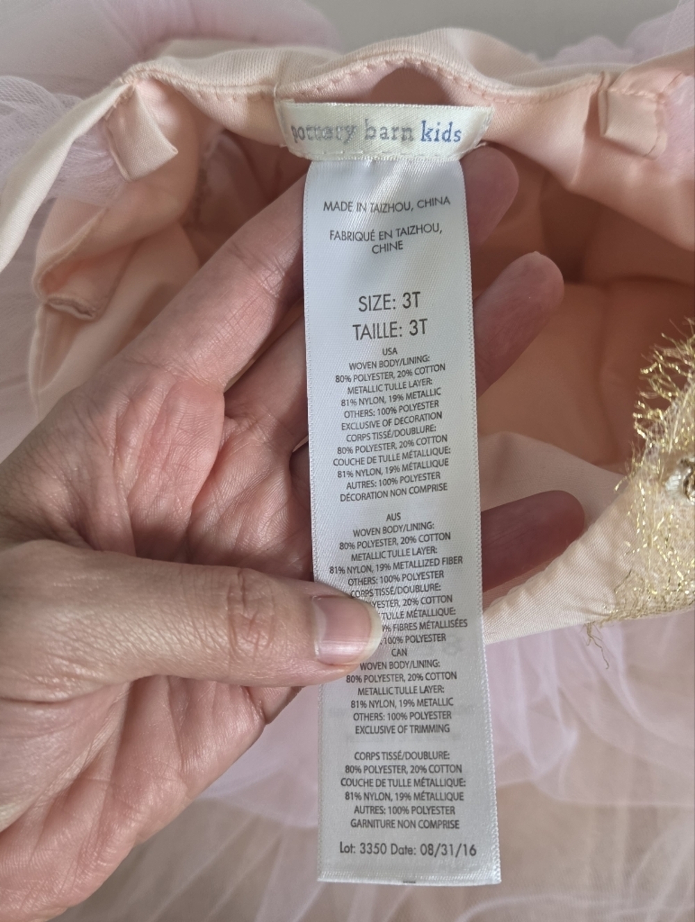 Pottery Barn butterfly fairy costume gold pink tulle size 3T - Picture 5 of 5